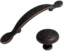 Dark Oil Rubbed Bronze Leaf Kitchen Cabinet Drawer Knobs and Pulls 3"