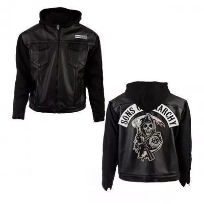 SOA Sons of Anarchy schwarze Echtlederjacke mit Kapuze UK