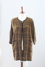 Masai Viscose / Cotton Tweed Weave Cardigan Jacket : Gold + Black, L Large
