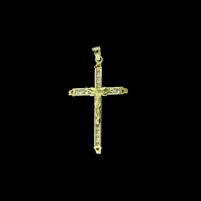 Real 10K Yellow Gold Cross Pendant Diamond Cut Gold Crucifix Charm 2.0" inch - Image 3 of 4
