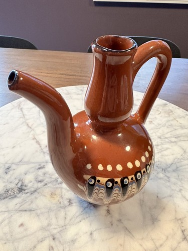 6 Pc. Bulgarian Trogen Redware Clay Pottery Decanter Set Folk Design - Picture 10 of 11