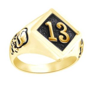 Authentic Lucky Number 13 Round Skull 14K Yellow Gold Plated Mne's Ring