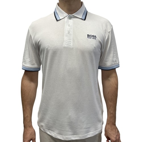 Neu mit Etikett Hugo Boss Poloshirt mit Kontrastlogos Farbe weiß Größe XL (65€ Einzelhandel)