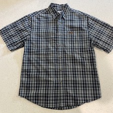 CARHARTT Shirt Mens M Button Down Plaid Check Short Sleeve Workwear Blue