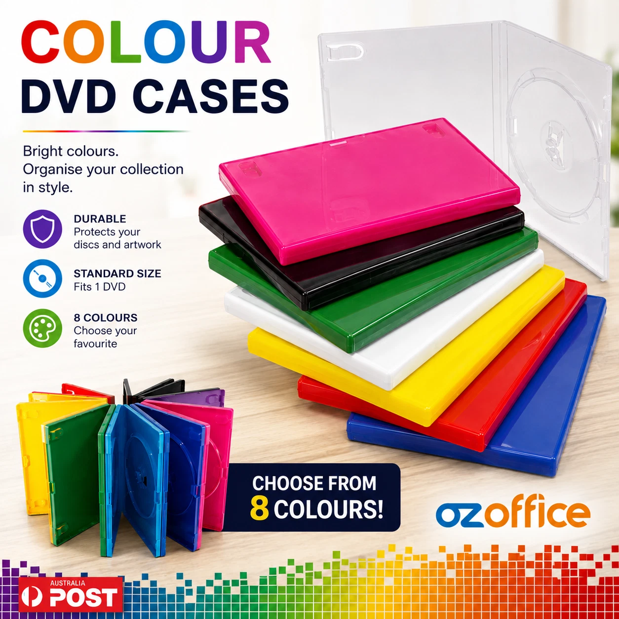 COLOUR DVD CASES 14mm Single DVD Covers Black Clear Green Blue +