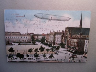 Ansichtskarte Leipzig Augustusplatz 1908 Zeppelin Straßenbahn