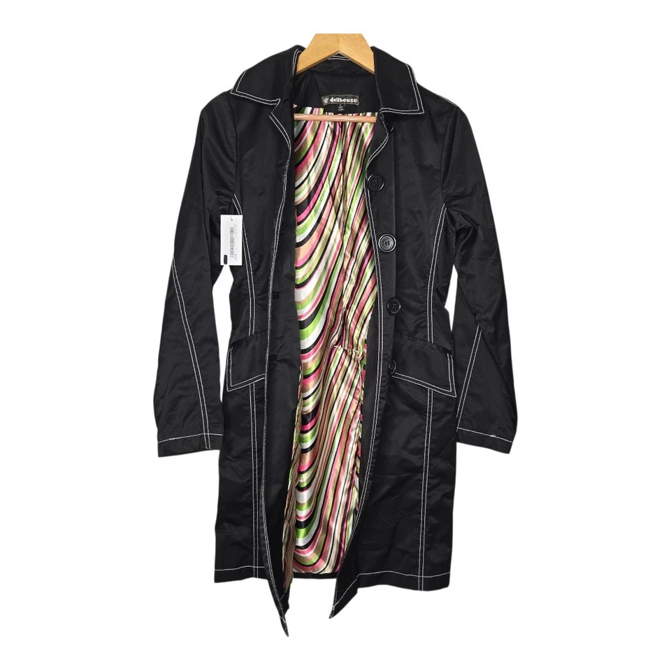 Gabardina exterior con puntada en contraste negra para casa de muñecas para mujer talla pequeña Foto 3 de 4