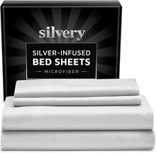 Silvery Silver Infused Cooling Bed Sheet Set Queen Gray Self Cleaning Technology