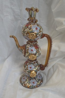 Antique Spanish Moser Jose Cirera Royo Hand-blown/ Painted Glass Ewer/ Decanter