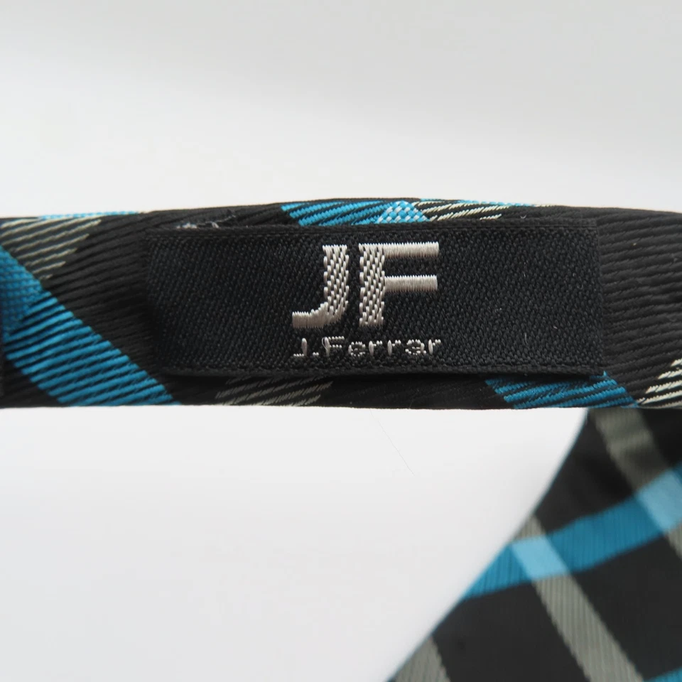 J Ferrar Bow Tie Blue Black White Check 2" Wide Self Tie Polyester - Image 3 of 4