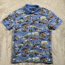 Polo Ralph Lauren Polo Shirt Mens Small Blue Polo Bear Travel Graphic Print