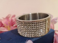 Swarovski Crystal Stones Hinged Bracelet Bangle Silver & Grey  Hallmarked medium