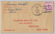 Fredonia, New York Hygrade Seed Co., 28-30 Water St., , 3c stamp 1941