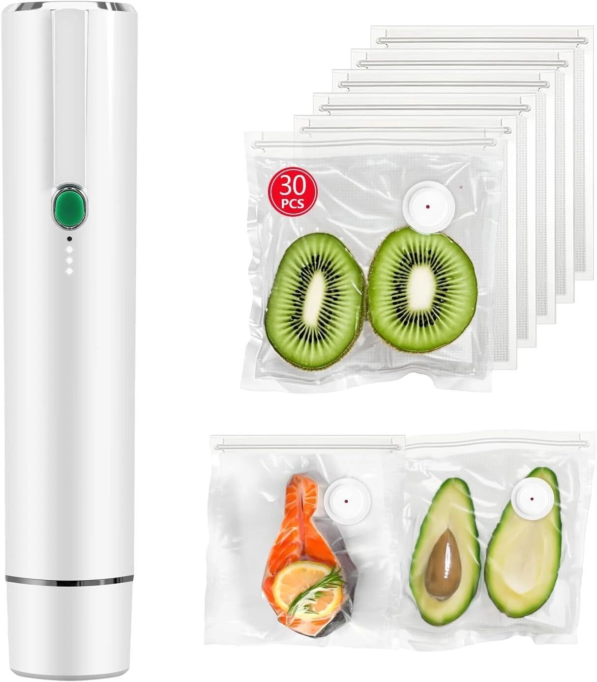 Handheld Vacuum Sealer For Food 30 Reusable Vacuum Seal Bags White