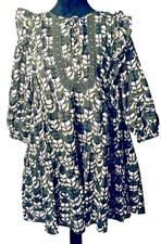 American Eagle Sz Small Baby Doll Dress Green Print Lace & Ruffles Romantic