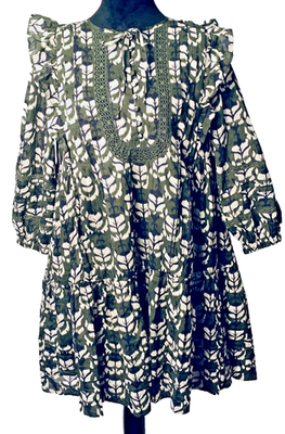 American Eagle Sz Small Baby Doll Dress Green Print Lace & Ruffles Romantic  | eBay