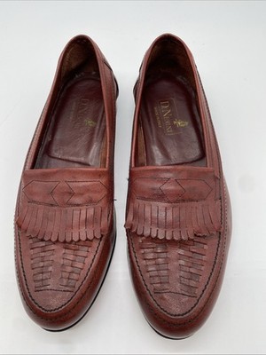 D. NERINI KILTIE LOAFERS REAL LEATHER MENS  10.5 EEE Red Brown MADE IN ITALY