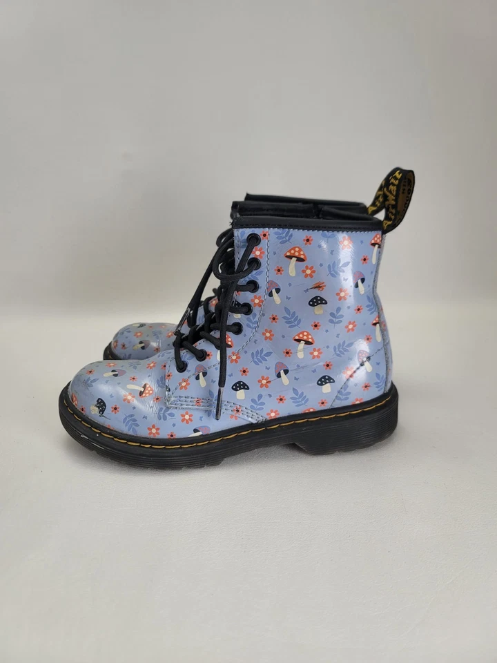 Dr. Doc Martens Bosque Azul Floral Seta Botas con Cordones Niños Reino Unido 1 / EE. UU. 2 Cremallera Foto 4 de 4