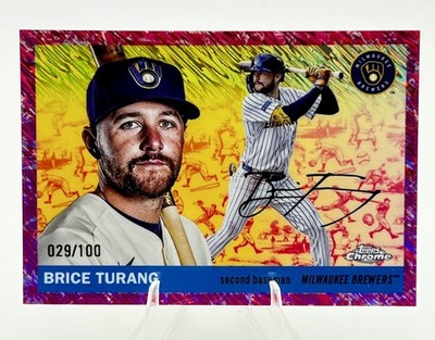 2025 Topps Chrome Platinum Toile Cream Fuchsia Shimmer /100 Brice Turang #119