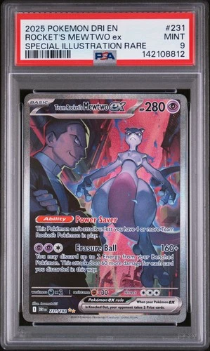 2025 POKEMON DRI DSPECIAL ILLUSTRATION RARE #231 TEAM ROCKET'S MEWTWO EX PSA 9
