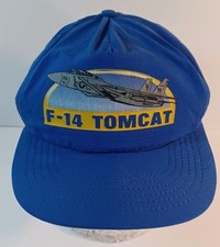 Vtg Trucker Hat F-14 Tomcat Snapback Made in USA Blue Yellow Baseball Cap