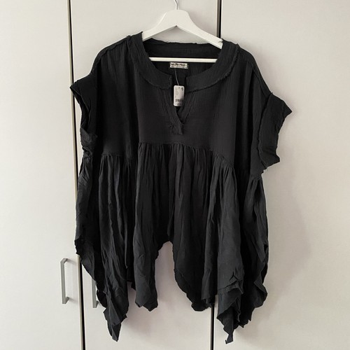 Free People Sugar Rush Babydoll Top Size S Small V Neck Oversized Raw Hem - Picture 12 of 13