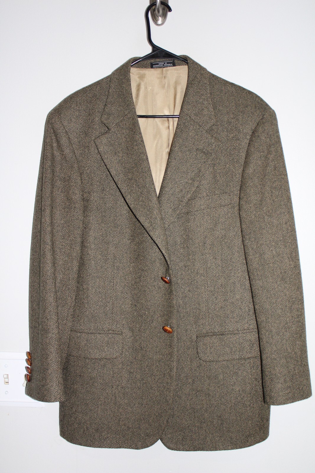 FILA CAPPOTTO SPORTIVO VERDE SPINA DI PESCE SAVILLE ROW 10O% LANA TWEED 40S giacca legno bottoni