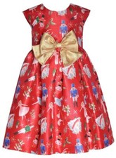 NEW Bonnie Jean GirlS Size 2T "RED NUTCRACKER GOLD BOW" Christmas Dress NWT