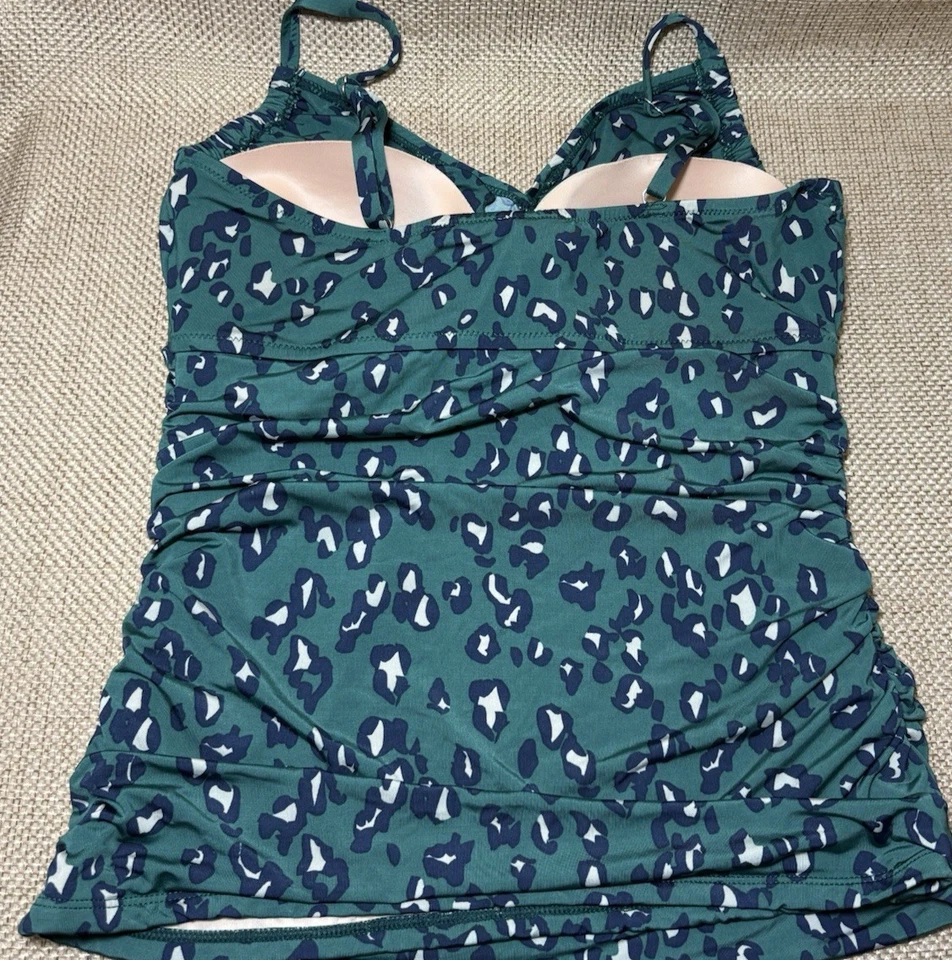 Traje de baño Garnet Hill 2 piezas verde azulado leopardo acanalado Tankini 12 falda de baño 10 Foto 3 de 4