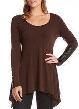 Karen Kane 3N94669 Brown Handkerchief Sweater Top w/Black Leather Patch Slv  $79