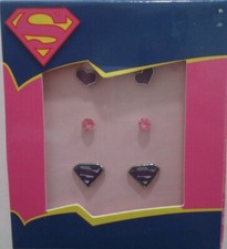 DC Comics Superman Logo/Heart Girls Stud Earrings 3 Pc. Set New