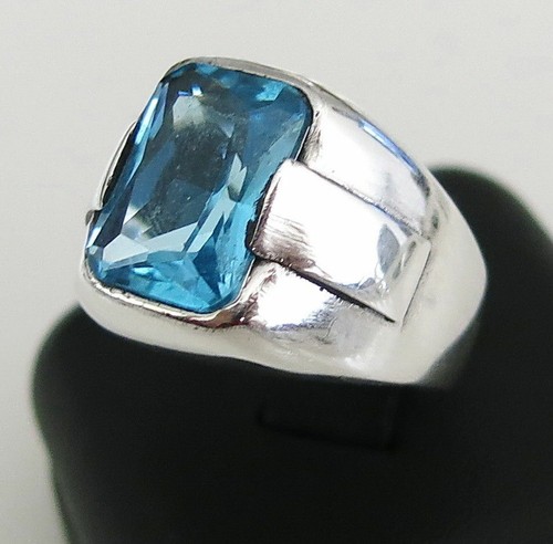 Handgefertigt 925 Sterlingsilber Aquamarin Zirkon Stein Herren Damen RING - Bild 4 von 5