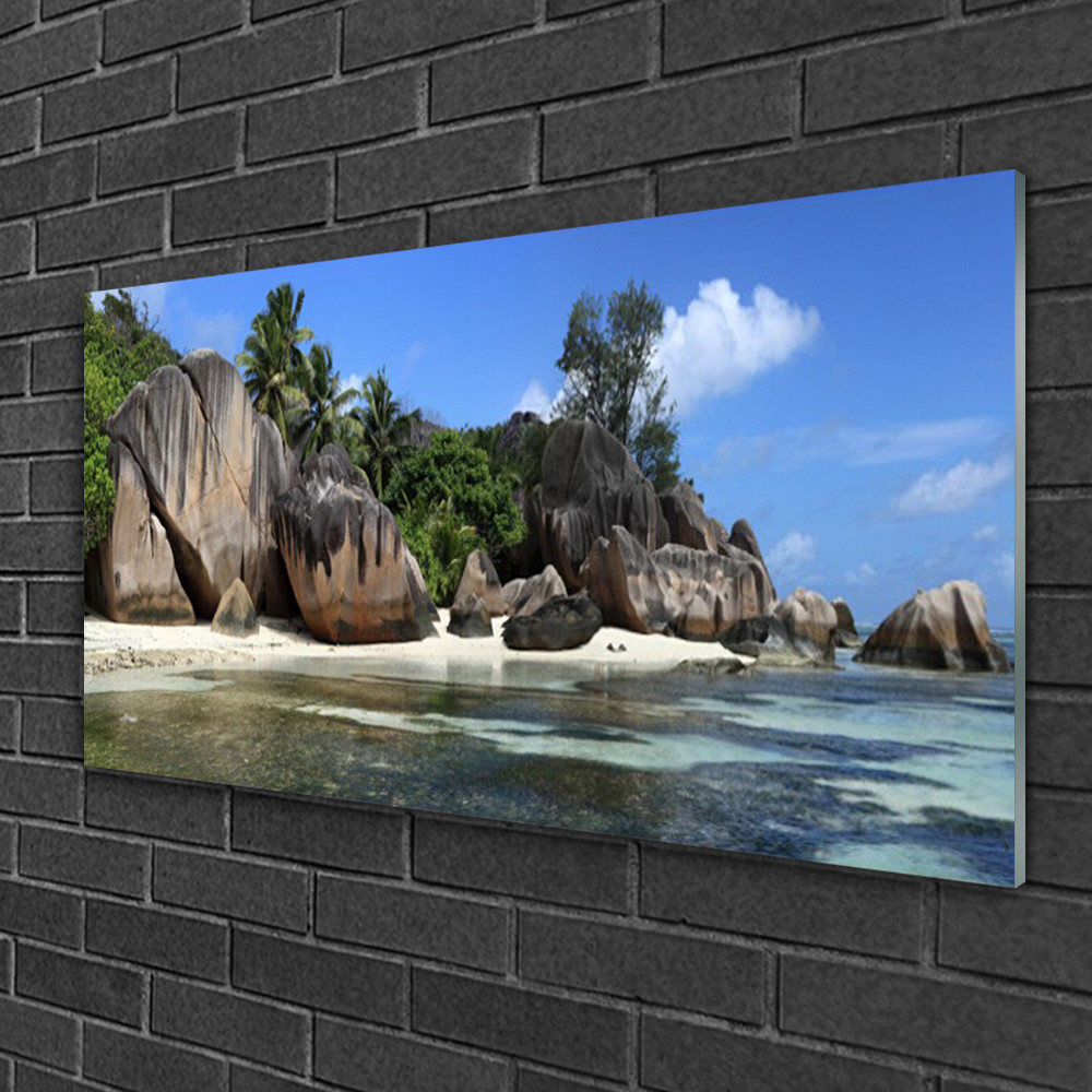Tableau sur verre 100x50 cm impression paysage de roche et mer pour decoration murale salon
