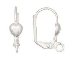 Ear Wire, 10 Silver Plated Brass 16mm Lever Back with 5mm Heart  Loop Earrings