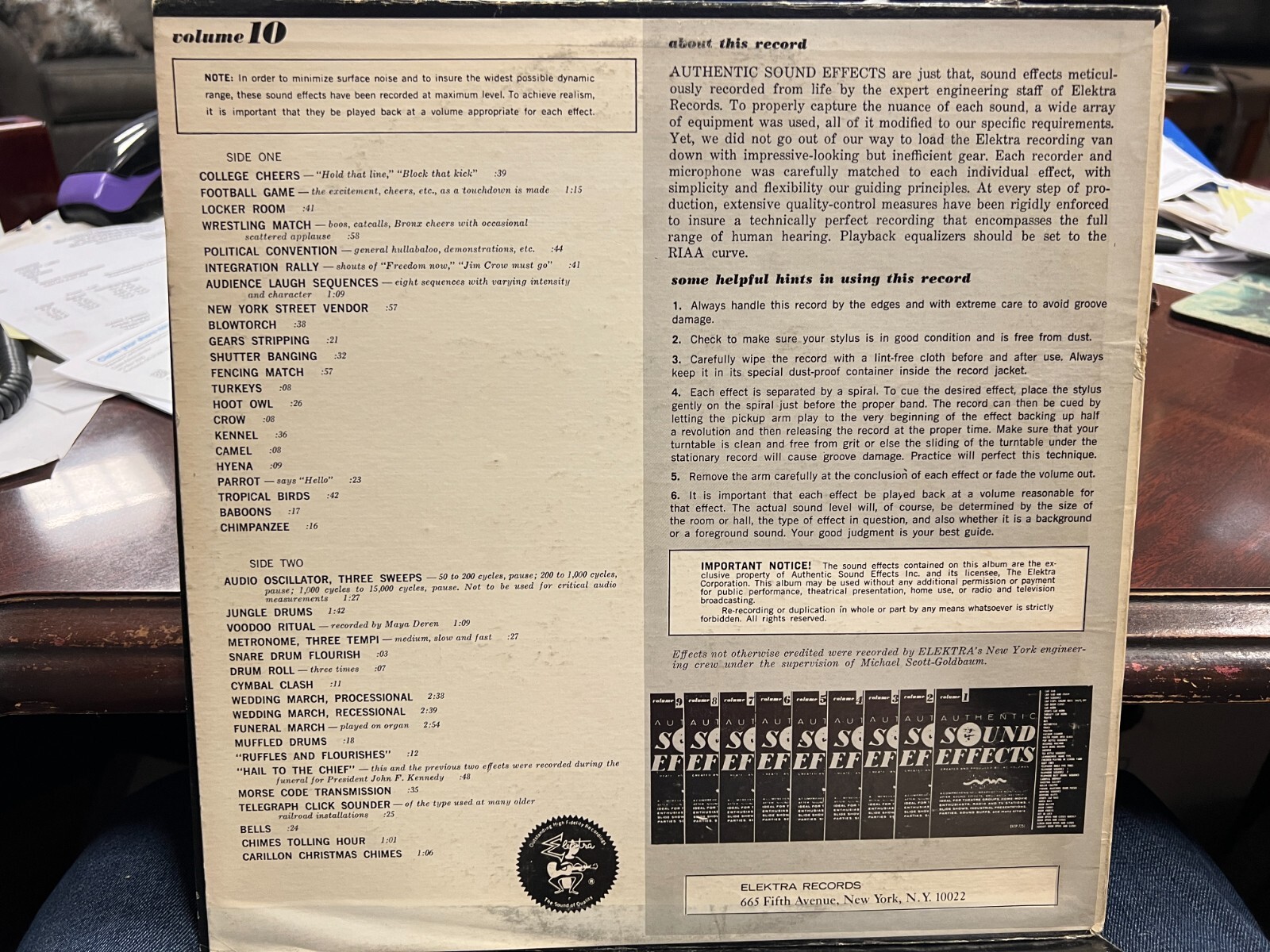 Authentic Sound Effects Volume 10 Jac Holzman LP 1964 ELEKTRA EKS-7260 ...