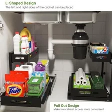 2 Tier Under Sink Organizer Sliding Storage Drawer Kitchen Bathroom Cabinet