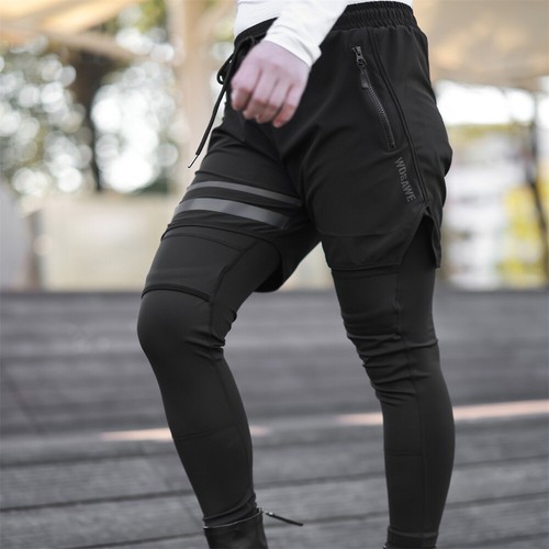 WOSAWE Unisex Fitness Pant Elastic Waist Two Side Pockets False Two Piece Design - Picture 5 of 10