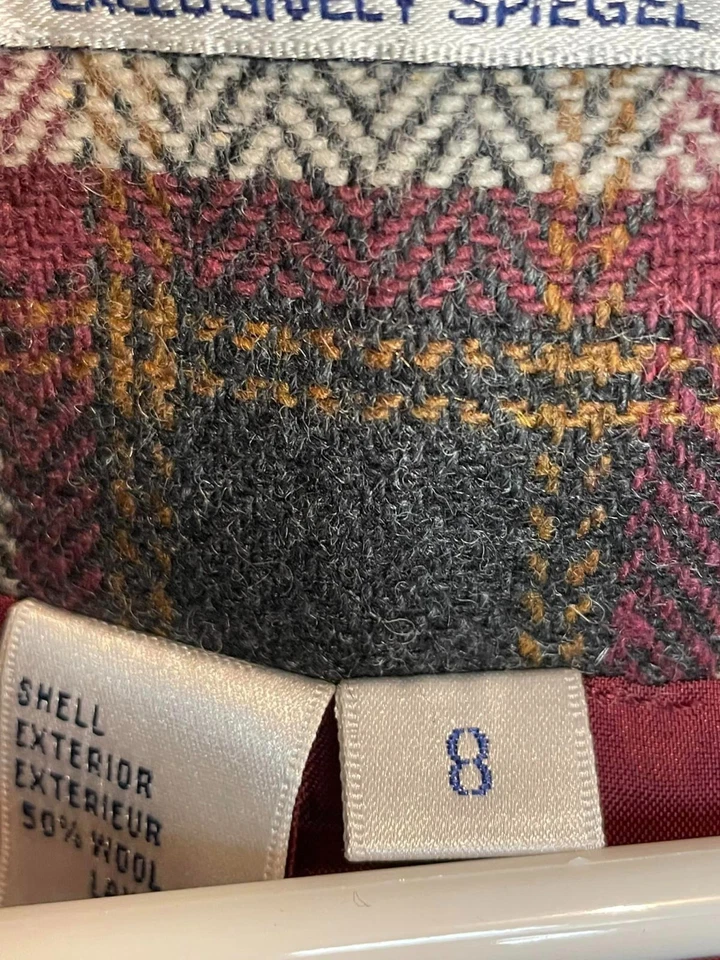 Blazer de Colección Elements Exclusively Spiegel Mezcla de Lana Borgoña Cuadros Para Mujer Talla 8 Foto 3 de 4