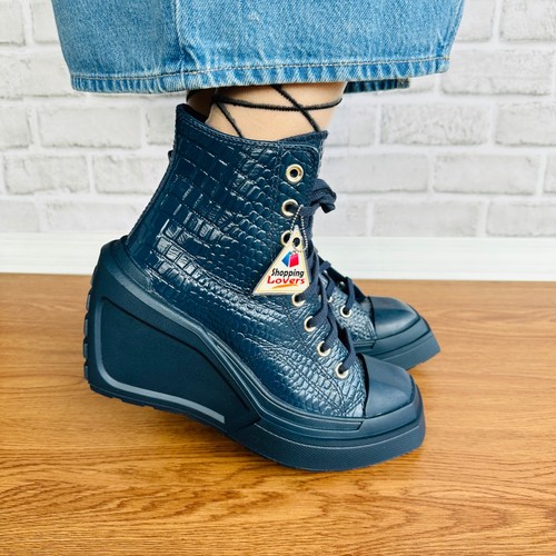 ❤️Chuck 70 De Luxe Wedge Platform Leather Sneakers 11 Womens Shoes Blue A10037C - Picture 3 of 11