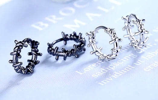 STEEL BARBED WIRE HOOP EARRINGS Ear Nose Brow 1mm Silver Gun