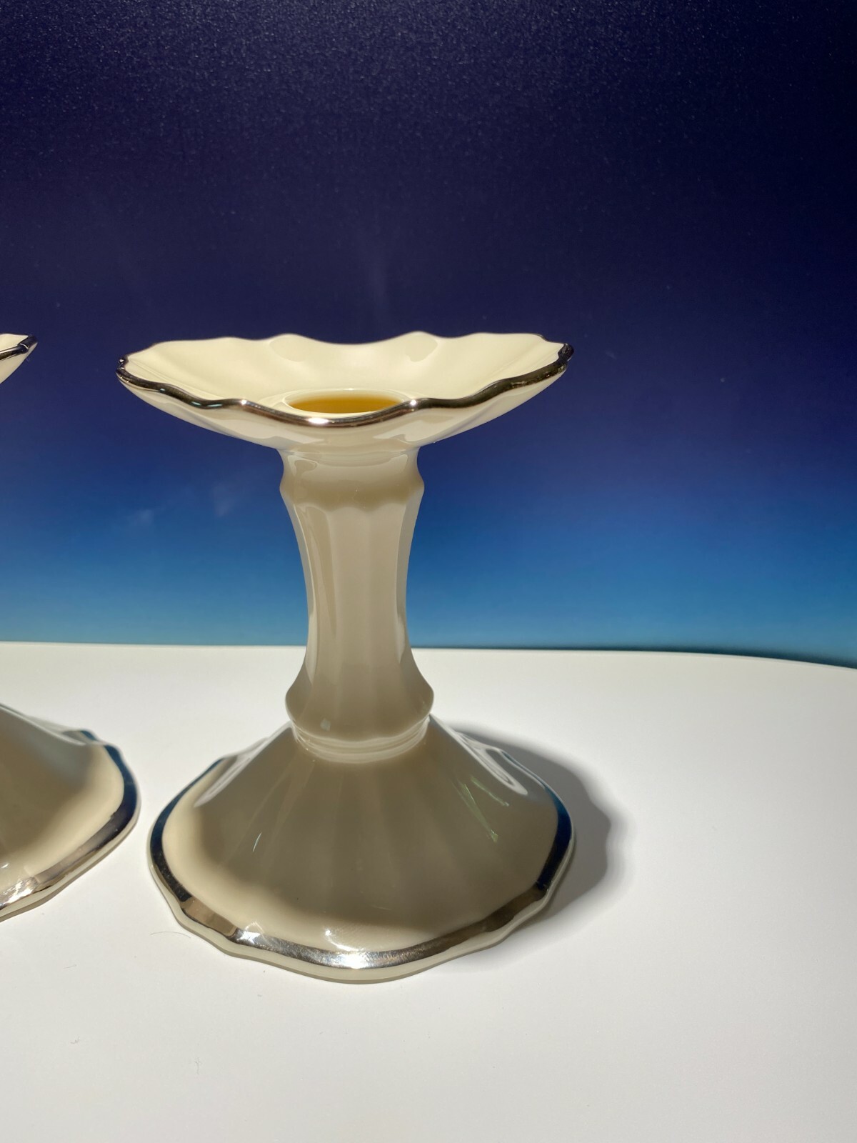 LENOX CANDLE HOLDERS PLATINUM Trim 4.5'' eBay