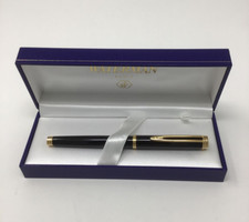 Waterman Gentlemen Black Lacquer Gold Trim Rollerball Pen F Point Made in France