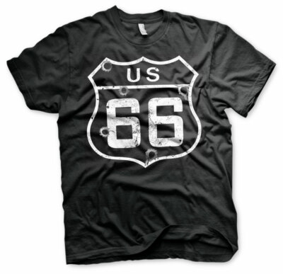 Officially Licensed Route 66 Herren T-Shirt Schwarz Grafik Regular Fit