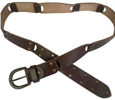 ELISE M BROWN LEATHER LINK BELT WITH BRASS BUCKLE, SIZE  display picture 3