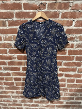 Uniqlo Womens Blue Short Sleeve Button Up Floral Pattern Shirt Dress Size XS