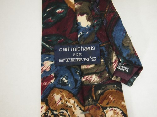 Carl Michaels for Stern's Mens Necktie Tie Red Blue Brown Floral 57" Career - Picture 3 of 4