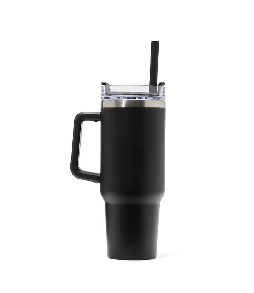 Victoria's Secret VSX 不锈钢 Quencher 40 盎司不倒翁带吸管黑色 全新 — 第 3/4 张图片