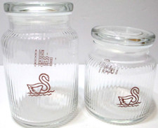Schwan's Home Delivery Glass Canister or Storage Jar w Lid PAIR Swan Logo