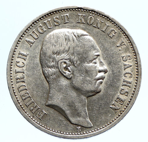 1910 BSACHSEN KÖNIG FRIEDRICH AUGUST altes Silber 3 Mark Münze i96276 - Bild 1 von 3