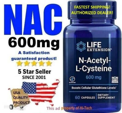 NAC N-Acetyl-L-Cysteine   600mg 60 Capsules - FREE SHIPPING   Life Extension